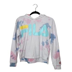 FILA Tie Dye Hoodie/Pullover in White Pastel Pink and Blue Kids Size L